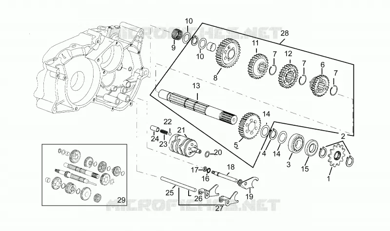Driven shaft 5 speed gearbox