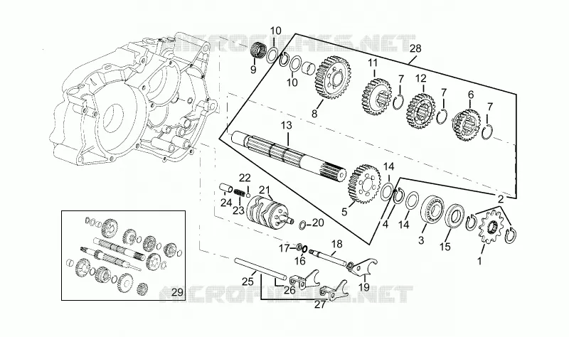 Driven shaft 5 speed gearbox